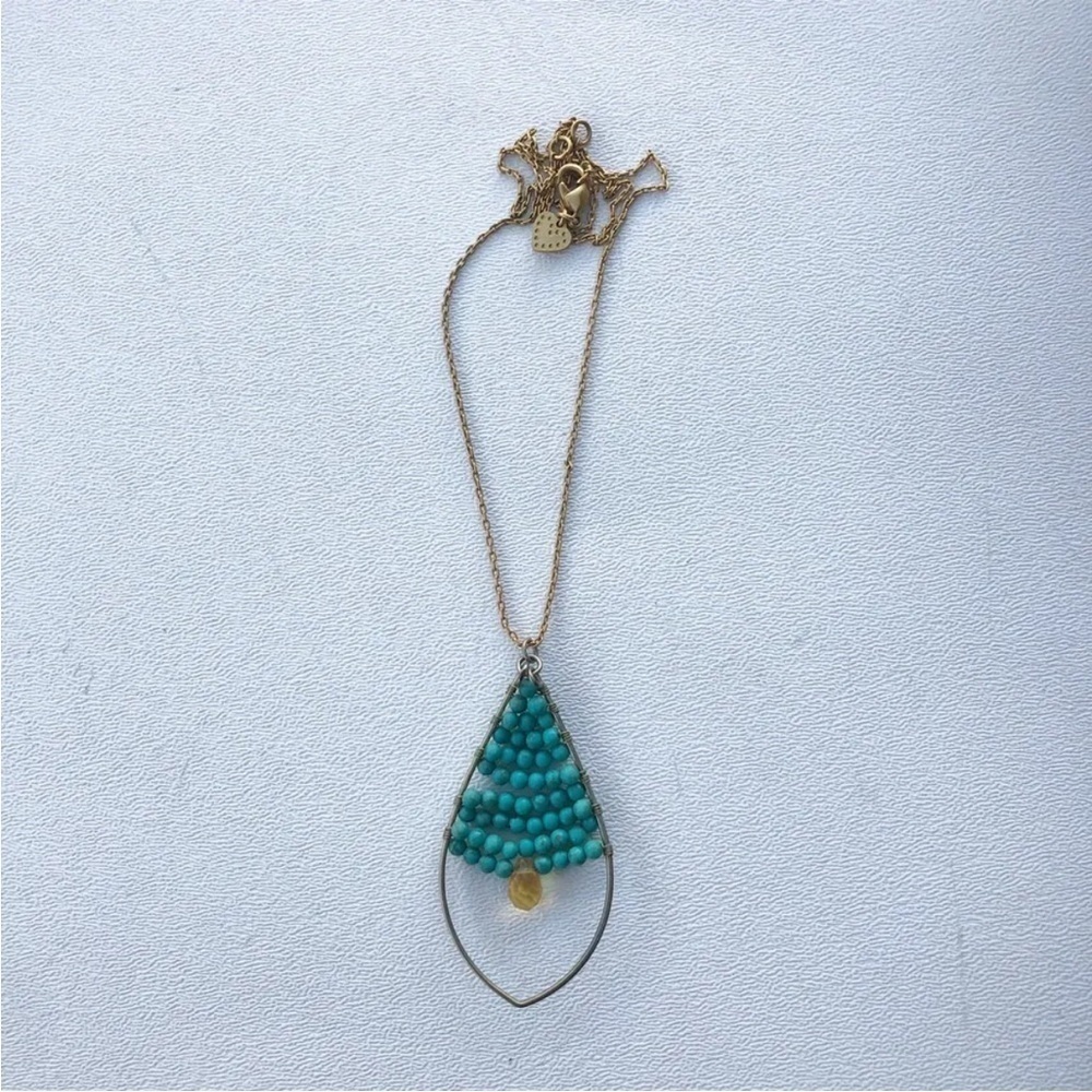 Stella And Dot Gold Tone Turquoise Small Beaded Necklace